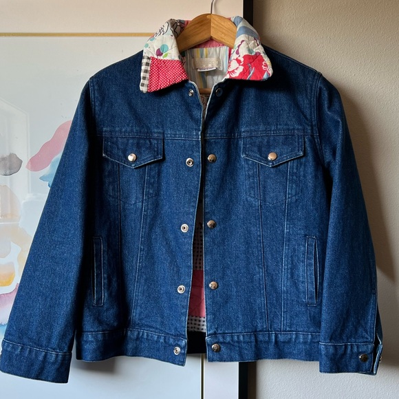 Carleen one of a kind denim jacket with scrap quilt lining size S - Picture 2 of 11
